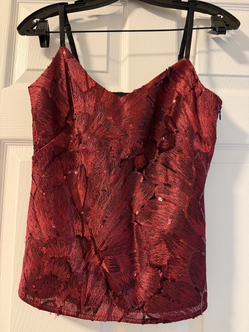 White House Black Market red floral camisole blouse top straps size XXL party